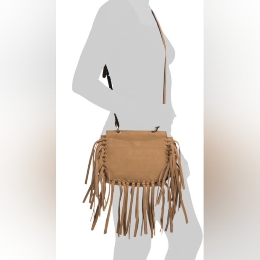 Patricia Nash Nubuck Suede Karissa Crossbody Bag with Fringe, Wheat Tan - Picture 10 of 10
